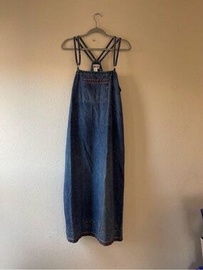 Vintage embroidered denim overall dress
